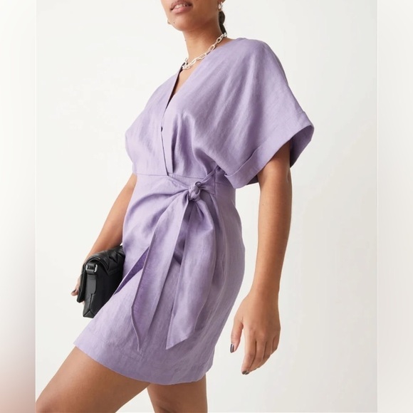 NWT & Other Stories Linen Wrap Mini Dress Lilac - Picture 12 of 12